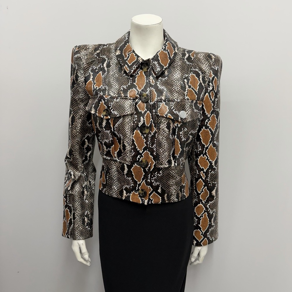 Veronica Beard Fulham Vegan Python Jacket NWT $598 Brown White Taupe Black Sz 12